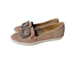 Sesto Meucci Womens Suede 6.5 Slip-On Loafers With Crystal Embellishment